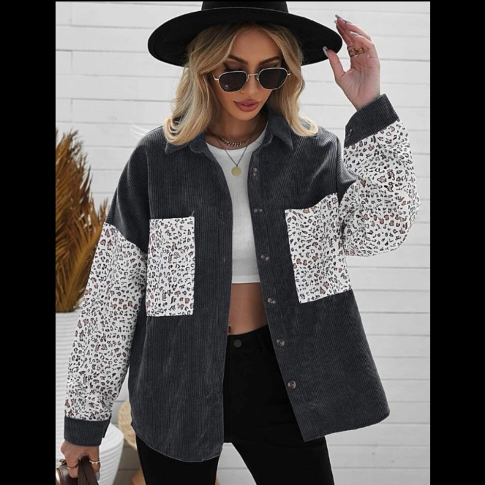 Leopard Button Front Corduroy jacket